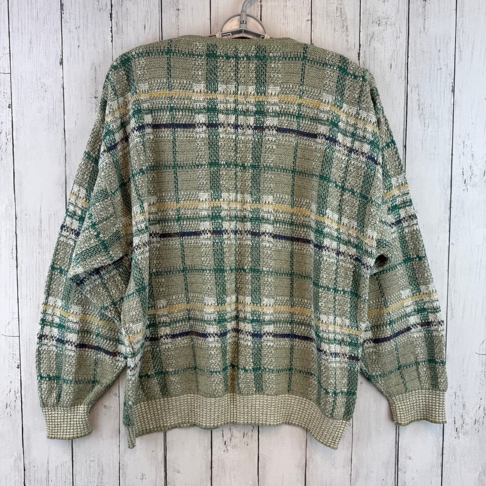VTG Conte di Milano Green Plaid V-Neck Sweater Cosby Grandpa Italy Size Large - Picture 10 of 13